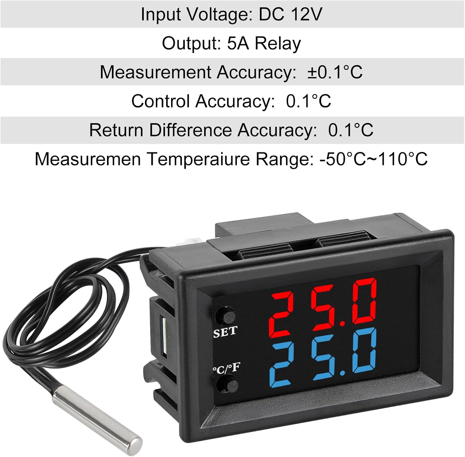 1PCS Digital Thermostat Controller -58F to 230F Programmable Heating Cooling Switch 12V DC with Waterproof NTC Sensor Dual Color LED Display for HVAC Aquarium