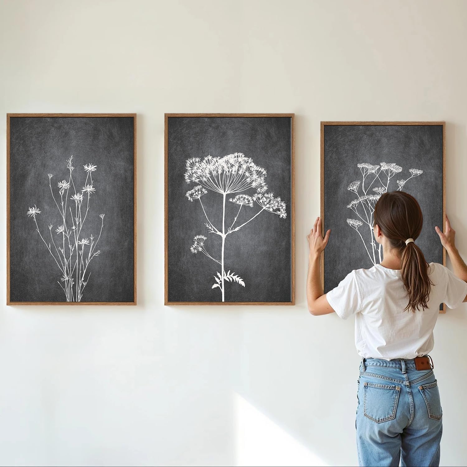 Tinonedraw Black and White Floral Framed Canvas Wall Art Set, Vintage Flower Wall Decor, Dark Academia Minimalist Botanical Art Paintings, Wildflower Art Print for Living Room Bedroom Office 16"x24"x3