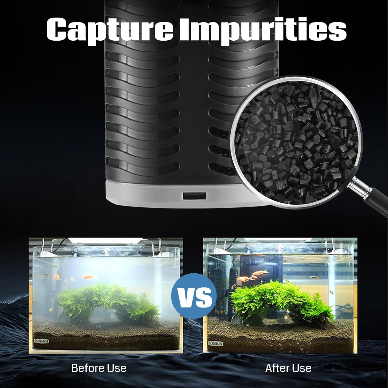 XpertMatic 45W Aquarium Filter, Submersible Fish Tank Filter Water Pump for Up to 220 Gallon Fish Tank, 3 Stages 792 GPH Biochemical Sponge Filter, for Aquarium Filtration/Oxygenation, SainSmart