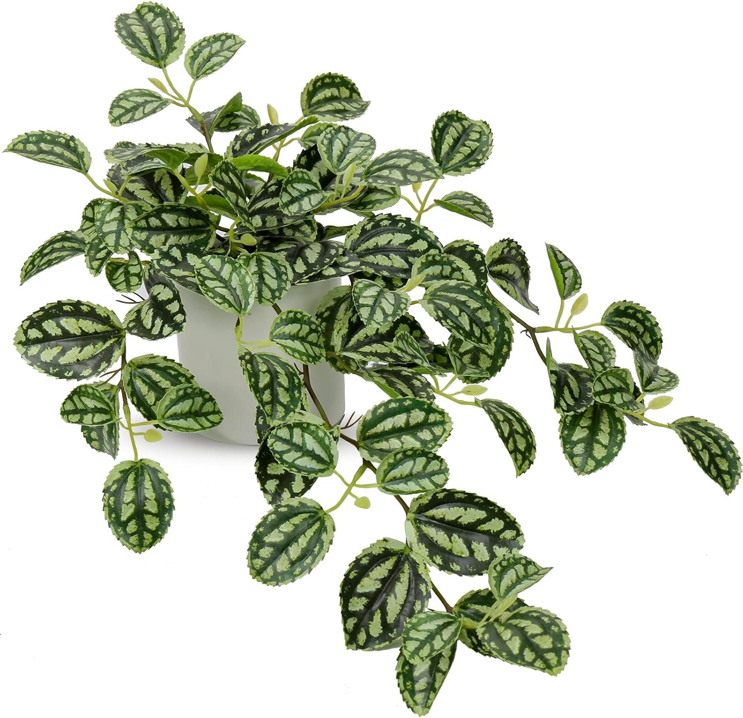 Fake Hanging Plants, 20 Inch Artificial Ivy Plant in Ceramic Pot Faux Watermelon Peperomia Trailing Vine Plant Potted for Home Bedroom Office Table Shef Desk Indoor Outdoor Decor Green