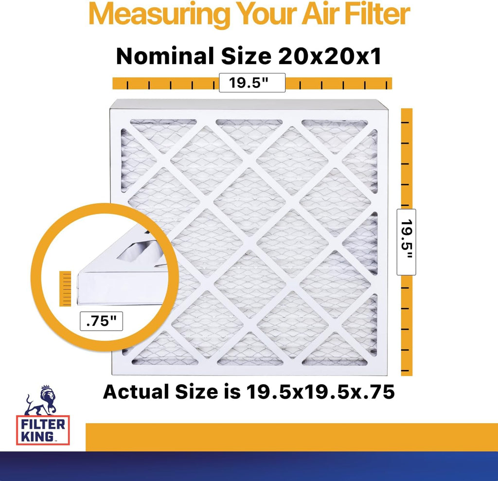 Filter King 20x20x1 Air Filter | 6-PACK | MERV 13 HVAC Pleated A/C Furnace Filters | MADE IN USA | Actual Size: 19.5 x 19.5 x .75"