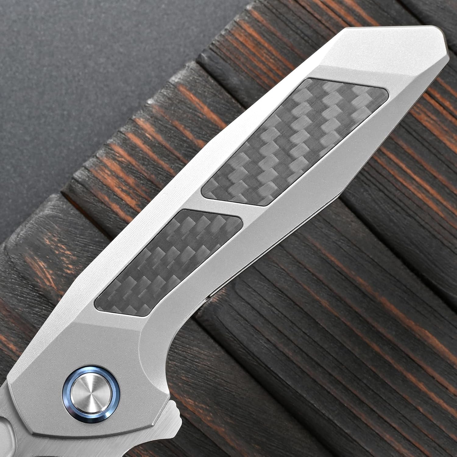 Sitivien ST996 Folding Knife,Handmade M390 Pearlescent Polishing Blade,Titanium & Carbon Fiber Handle Pocket Knife for Outdoor Camping,Hiking,Hunting(Gray)