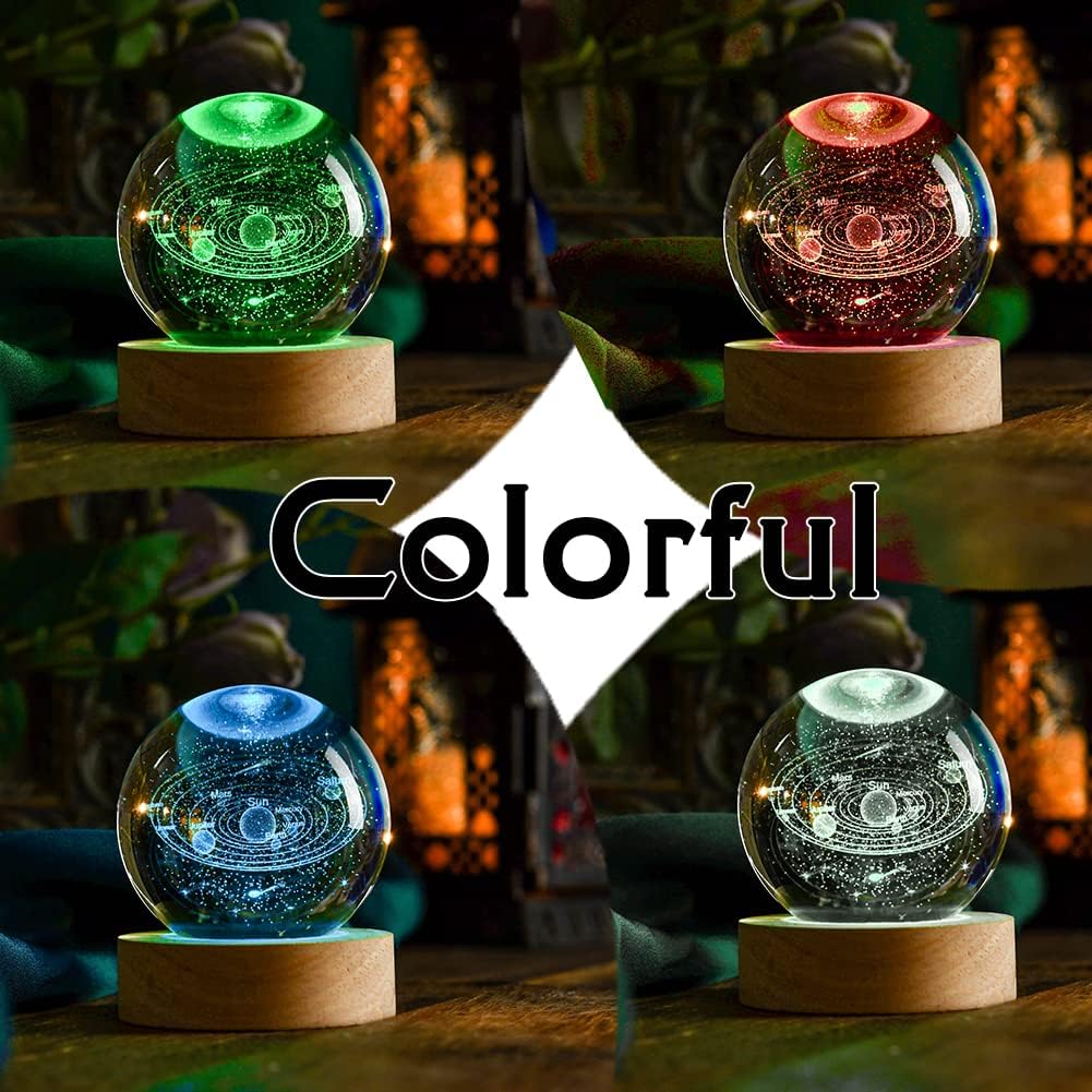 3D Solar System Crystal Ball 60mm Universe Gifts with Laser Engraved Model Astronomy Decor and Gift for Kids, Physics Enthusiasts, and Space Model Collectors