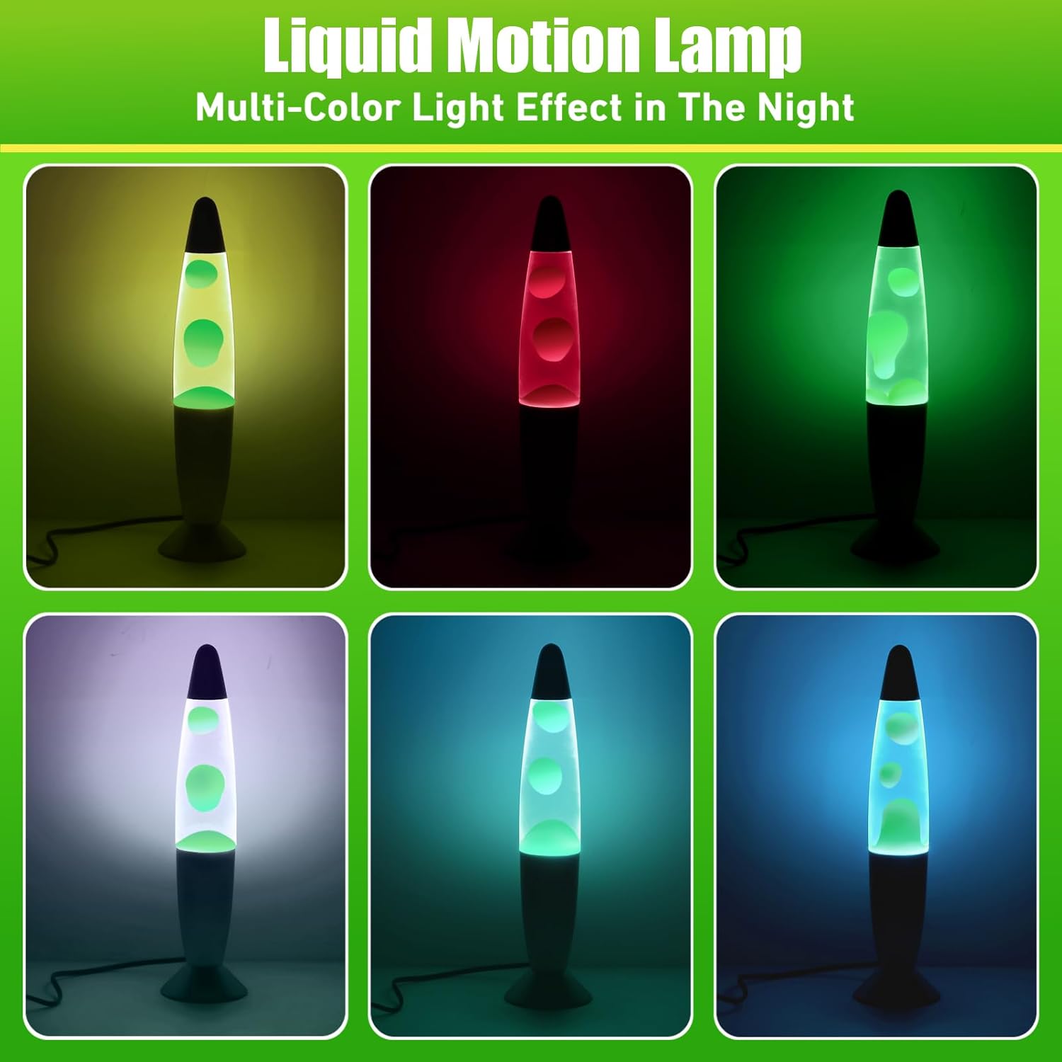 Green Wax Liquid Motion Lamps Multi Color Changing: 13" LED Night Light for Kids Adults, Small Table Lamps for Home Bedroom Decor, Christmas Mood Lights Decor, Birthday Gifts for Boys Girls