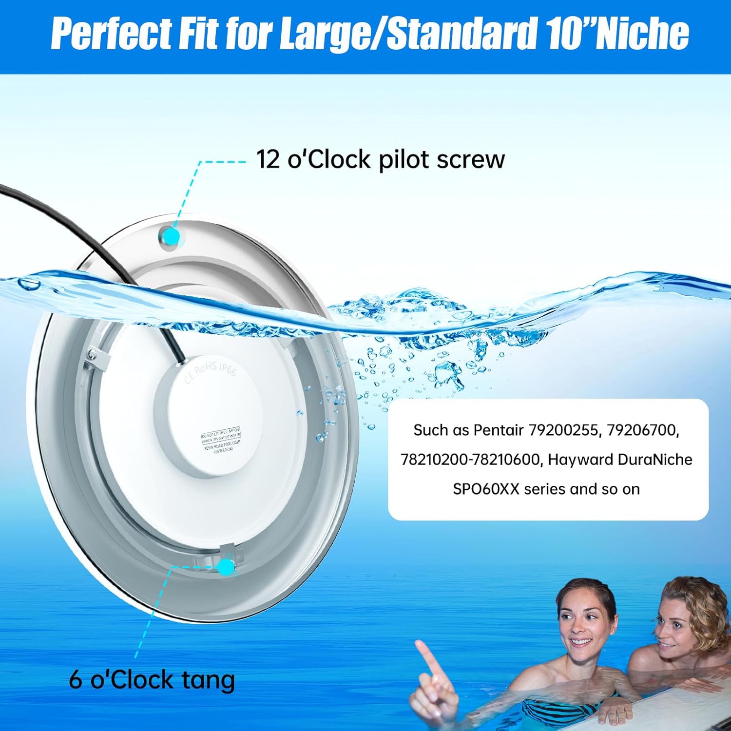 60ft Led Smart Pool Lights for Inground Pool with 3 Control Way (App/Remote/Controller), 54W 10 Inch Color Changing Underwater Swimming PoolLight for 10" Large Wet Niches