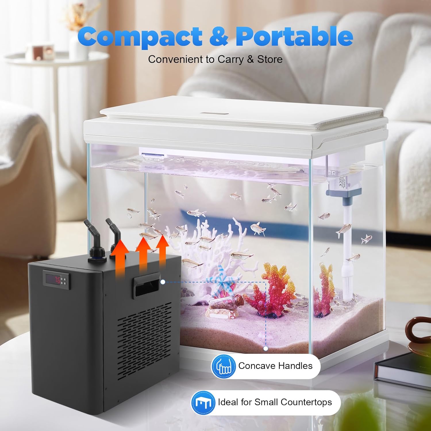 110V 270W Aquarium Chiller 160L Aquarium Water Chiller 1/10 HP Aquarium Cooling Machine 32~122℉ Temperature Setting for Seafood Markets Hotels Restaurants 7.87 x 13.39 x 11.81inch