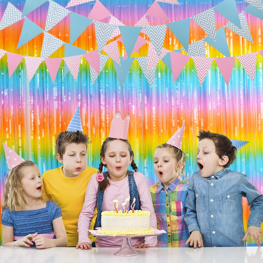 BRAVESHINE Colourful Tinsel Fringe Curtains - 2Pcs 3.2x8.2ft Holidays Photo Booths Streamers Backdrop for Christmas/New Years/Princess/Pastel/Girl/Unicorn/Birthday/Baby/Bridal Shower Party Decorations
