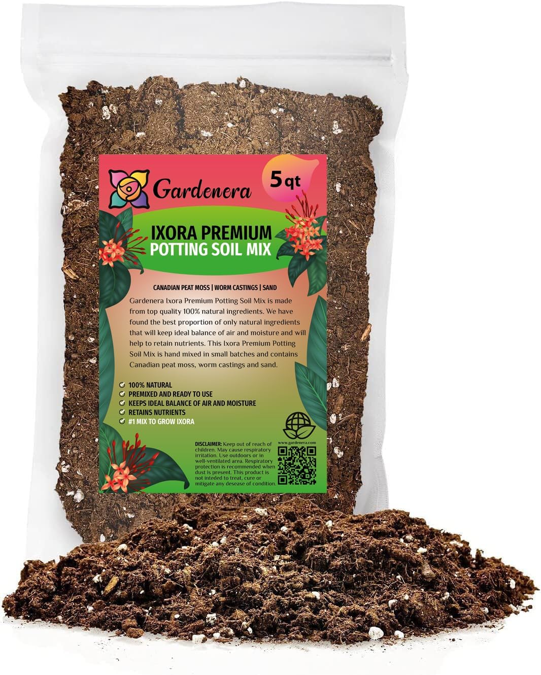 Premium Ixora Plant Soil Mix by Gardenera - Stimulate Growth and Elevate Colorful Blooms with Nourishing Formula - 5 Quart