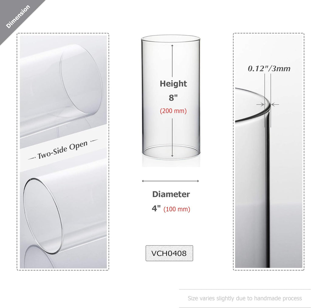 WGVI Hurricane Candle Holder Sleeve, Wide 4", Height 6", Clear Glass Cylinder Candleholder, Chimney Tube, Open Ended Candle Shade, 24 Pieces Bulk