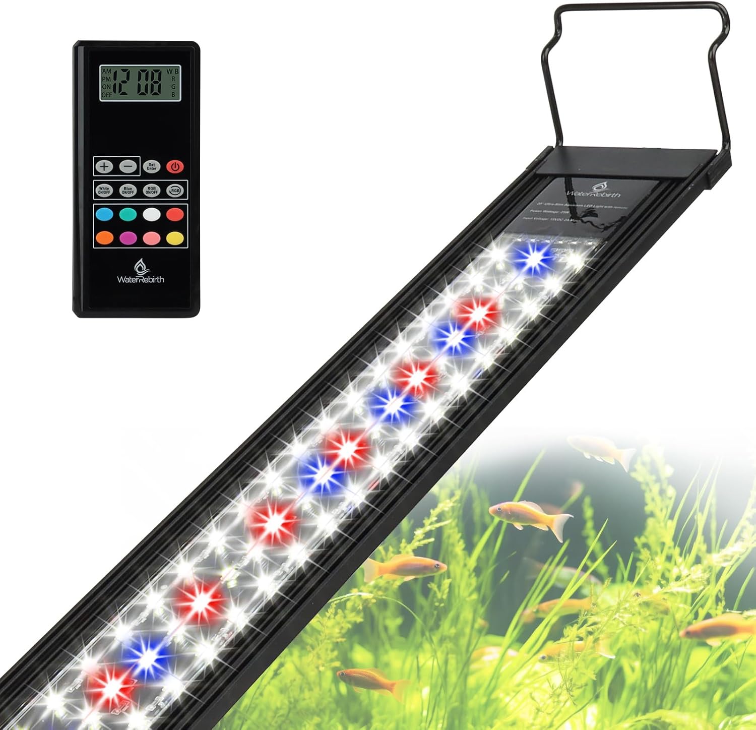 WaterRebirth Wireless Remote Full Spectrum Aquarium LED Light Strip - Ultra-Thin Design with Timer & RGB Modes for Fish Tank Plants(36-42“)