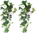 RECUTMS Artificial Fake Hanging Flowers Plants for Outdoor Decoration, 2 Pcs UV Resistant Faux Petunias Trailing Plants Realistic Flower Look Real for Door Wall Yard Porch Garden Planter (White)