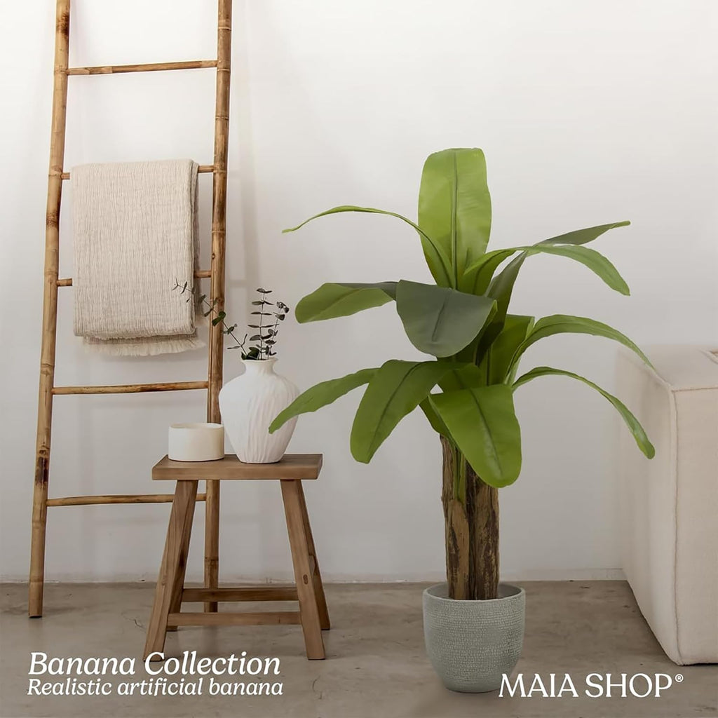 Maia Shop 4ft Artificial Banana Tree Plant for House, Apartment or Office – Realistic Fake Indoor Plants for Living Room, Kitchen, Bedroom, Entryway or Bathroom – Faux Greenery for Home Décor