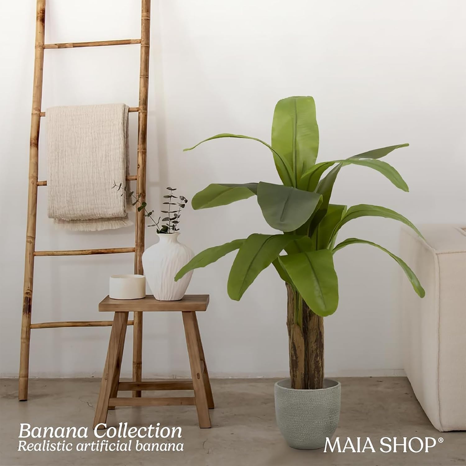 Maia Shop 4ft Artificial Banana Tree Plant for House, Apartment or Office – Realistic Fake Indoor Plants for Living Room, Kitchen, Bedroom, Entryway or Bathroom – Faux Greenery for Home Décor