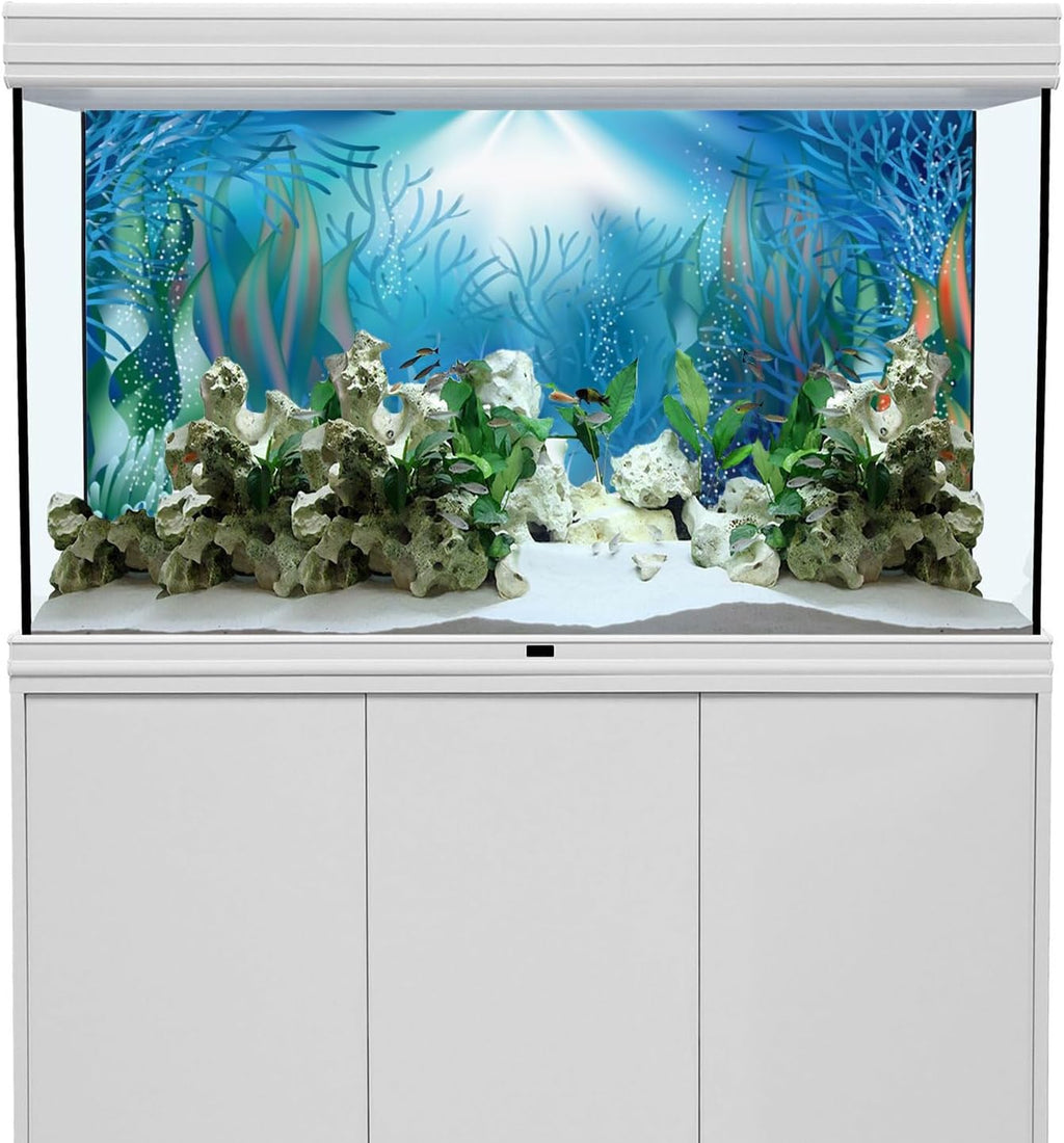 AWERT Vinyl 48x18 inches Underwater World Aquarium Background Aquatic Plants Coral Pearls Fish Tank Background Tropical Terrarium Background