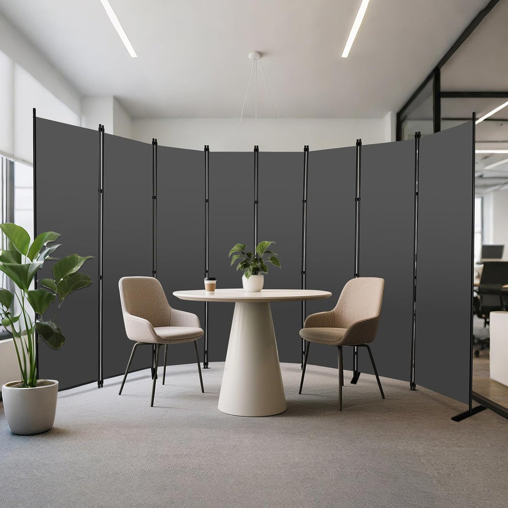 MAYOLIAH 8 Panel Room Divider 6ft Tall Freestanding Privacy Screen 160'' W Portable Office Partition, Grey