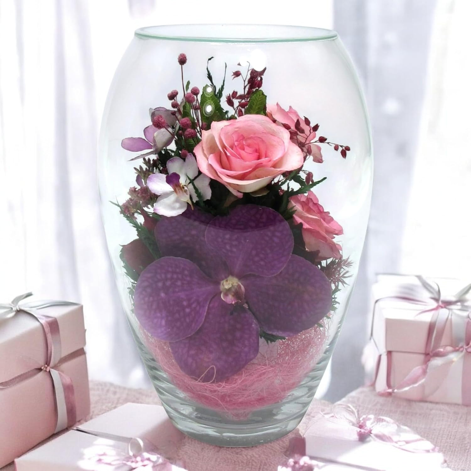 Fiora Flower | Premium Preserved Roses in Glass Vase | Lasts 5 Years | Long-Lasting Real Roses for Christmas, Weddings, Birthdays