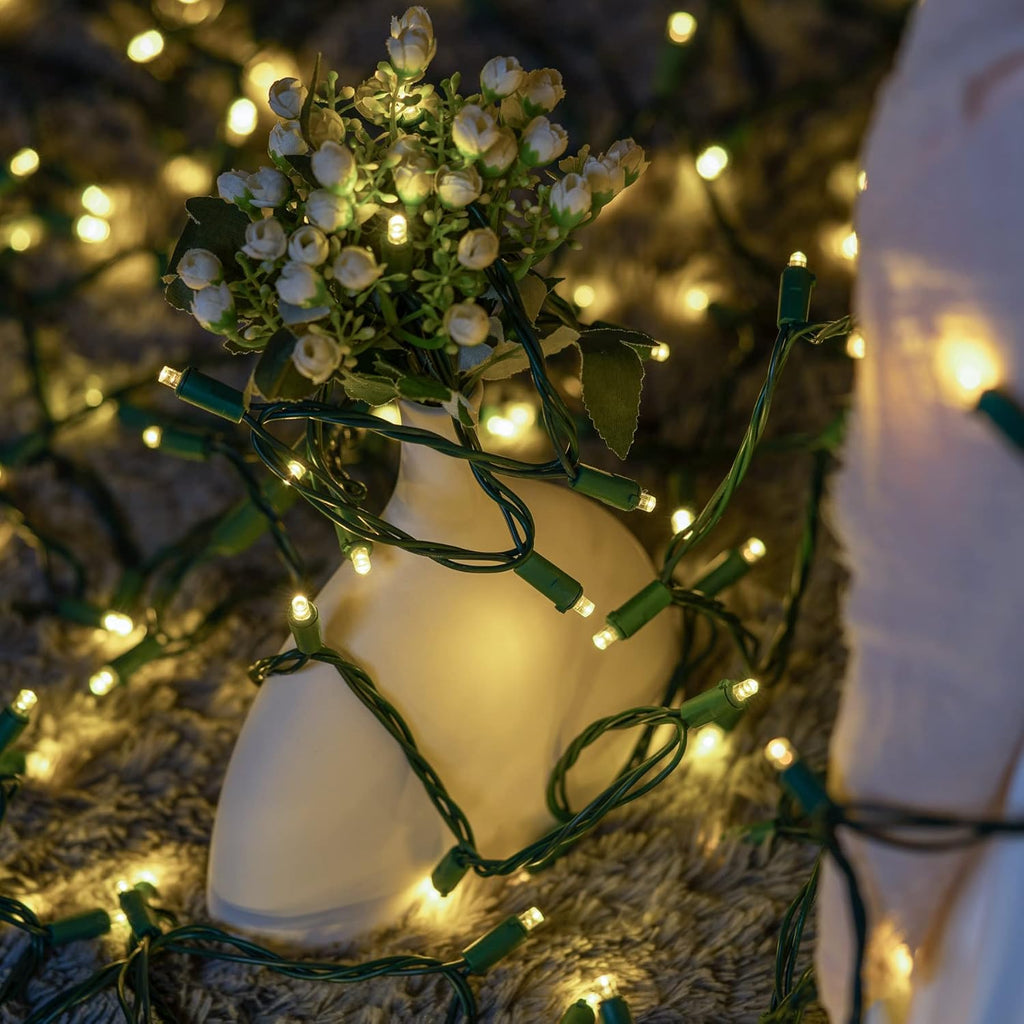 YULETIME 200 Warm White Wide Angle LED Christmas Lights, 66 Feet Green Wire UL Certified 5mm Holiday String Light Set (Warm White)
