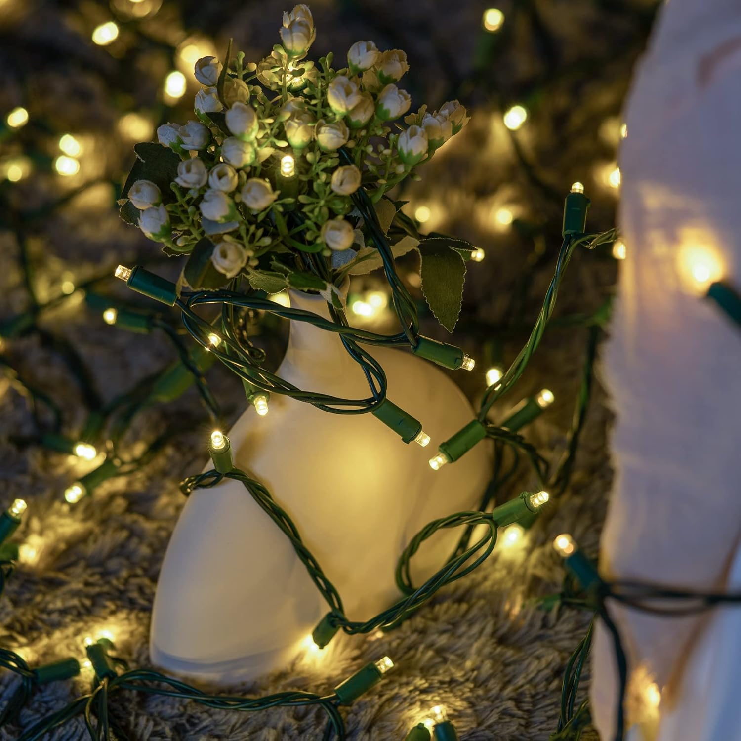 YULETIME 200 Warm White Wide Angle LED Christmas Lights, 66 Feet Green Wire UL Certified 5mm Holiday String Light Set (Warm White)