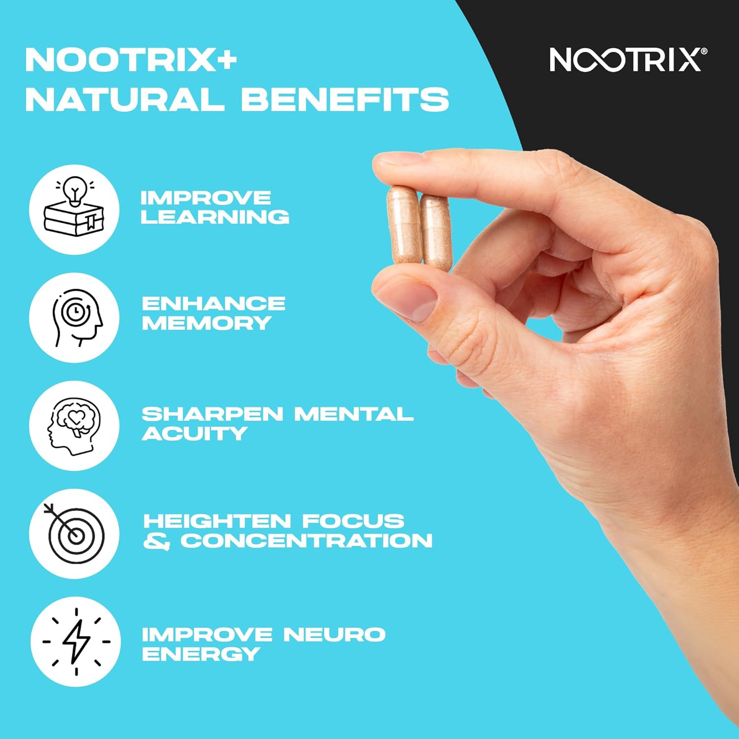 Nootrix Brain Plus Nootropic Supplement | Supports Memory, Mental Focus, Cognitive Health & Energy | Promotes Healthy Mood & Brain Function | Vitamin B1, Vitamin B6 & Vitamin B12 | 30 Capsules