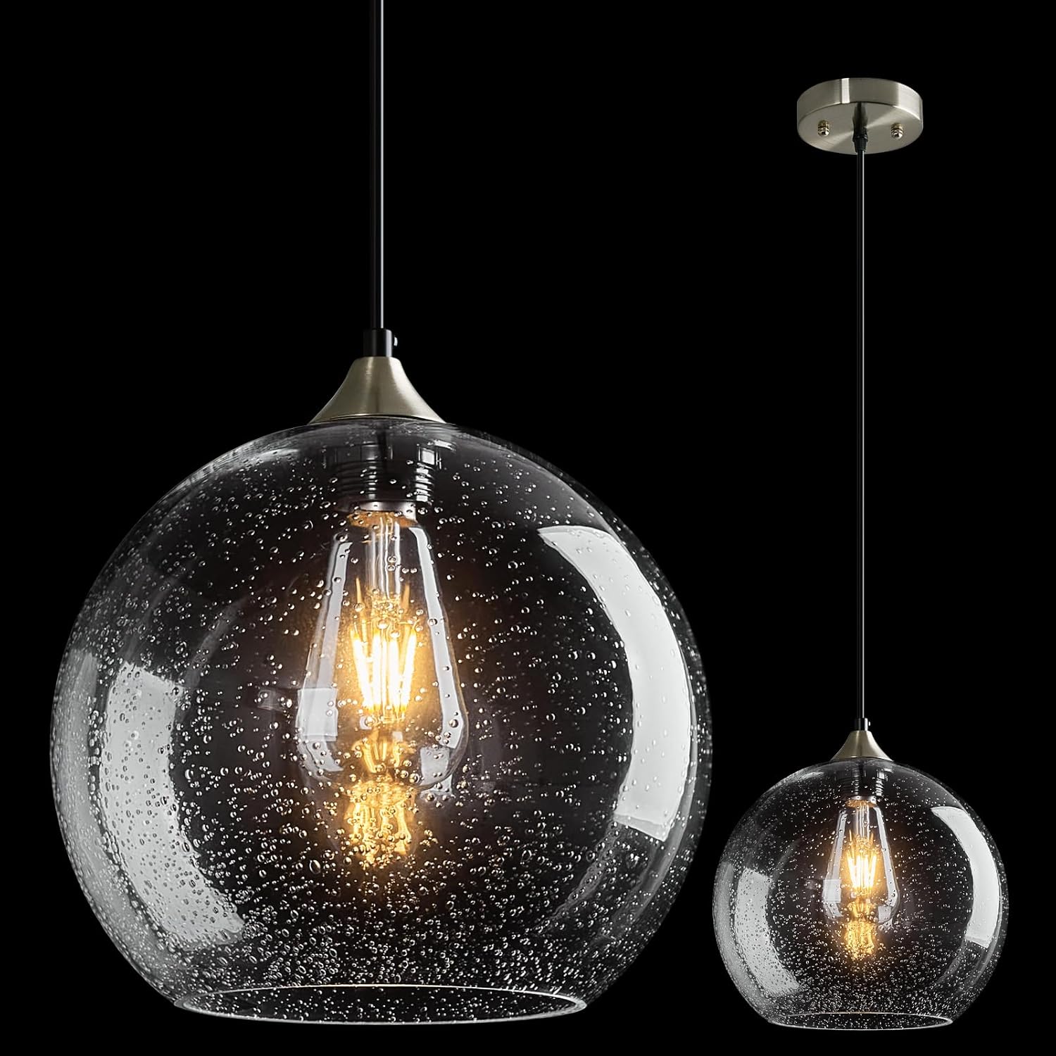 Clear Glass Pendant Lights Kitchen Island Lighting Globe Pendant Light Fixtures Modern Pendant Lighting for Kitchen Island Bedroom Living Dining Room Light Fixture(9.84in, 1-Pack)