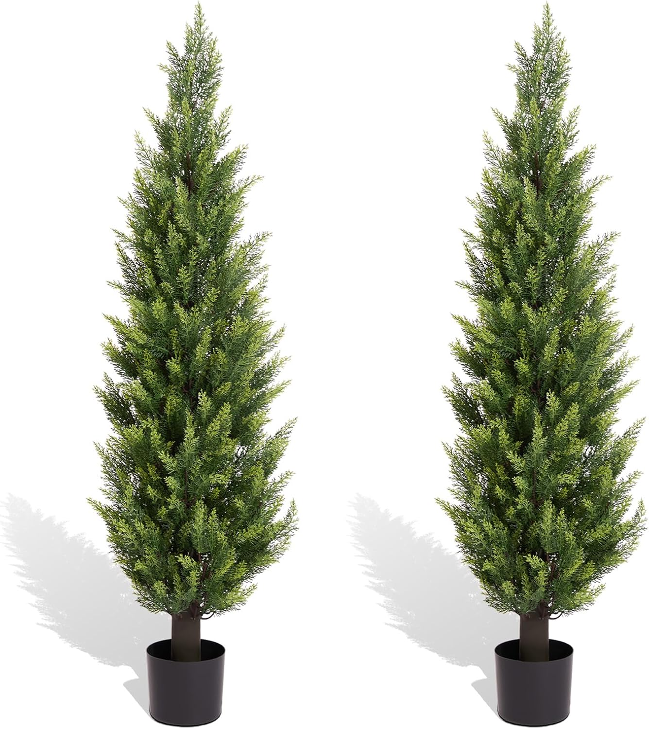 5FT Artificial Cedar Christmas Topiary Trees Set of 2 - Realistic Faux Cypress Plants UV Resistant for Outdoor Planter, Fake Bushes & Shrubs for Porch Front Door Outside UV Rated, 5 Feet Tall, 2 Pack