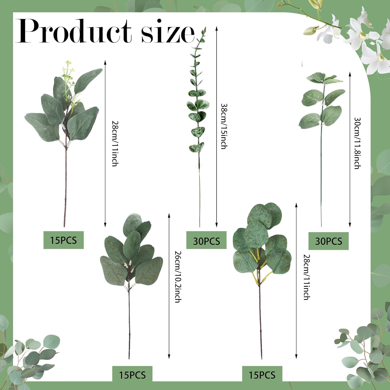 Ceenna 120 Pcs 6 Kinds Mixed Eucalyptus Leaves Stems Bulk Artificial Eucalyptus Leaves Sprays Silver Dollar Faux Greenery Picks Bundle for Wedding Vase Floral Arrangement Decor