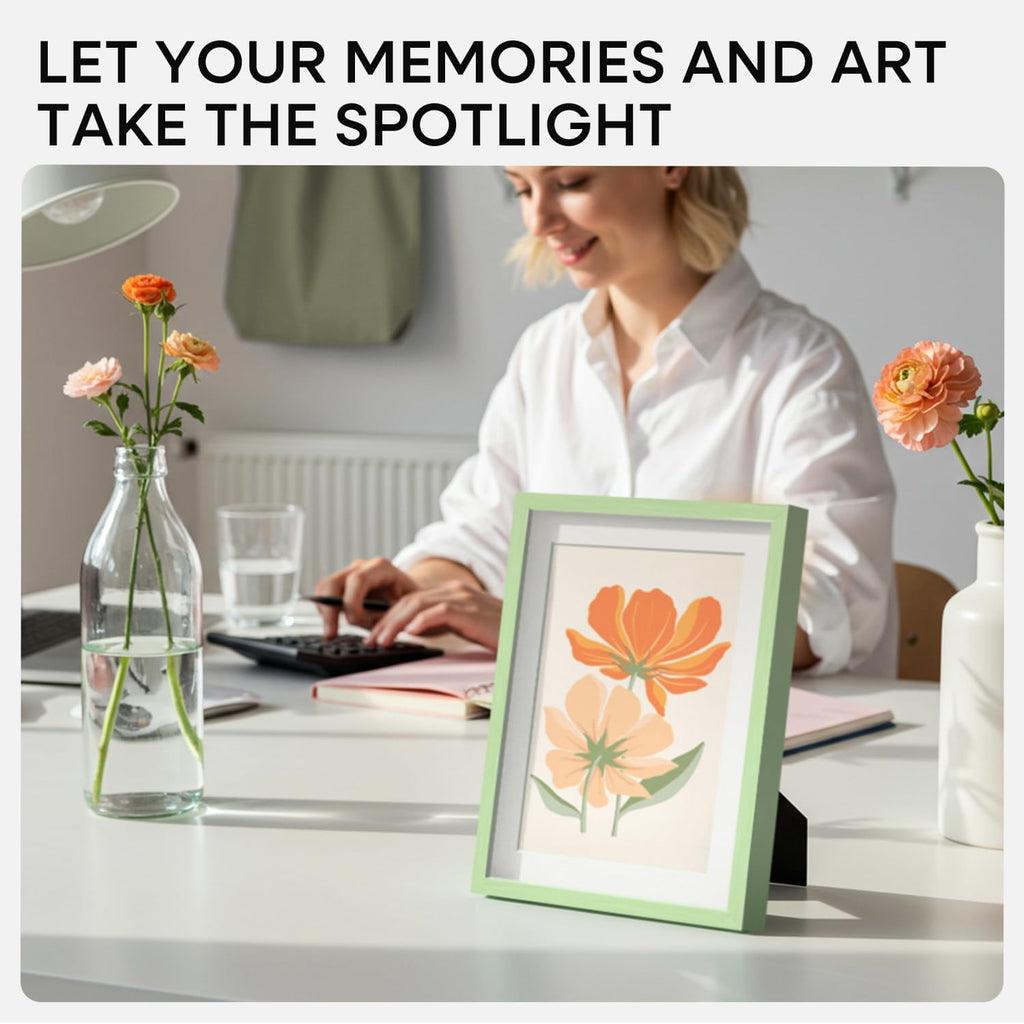 Homeforia Sage Green 6x8 Picture Frame, High End Metal 6 x 8 Frames with Mat 5 x 7 for Photo, 6by8 Desk Frame Matted to 5x7 inch Art, 6 by 8 Wall or Tabletop Frames, Tempered Glass, Wall Kit, Set of 2