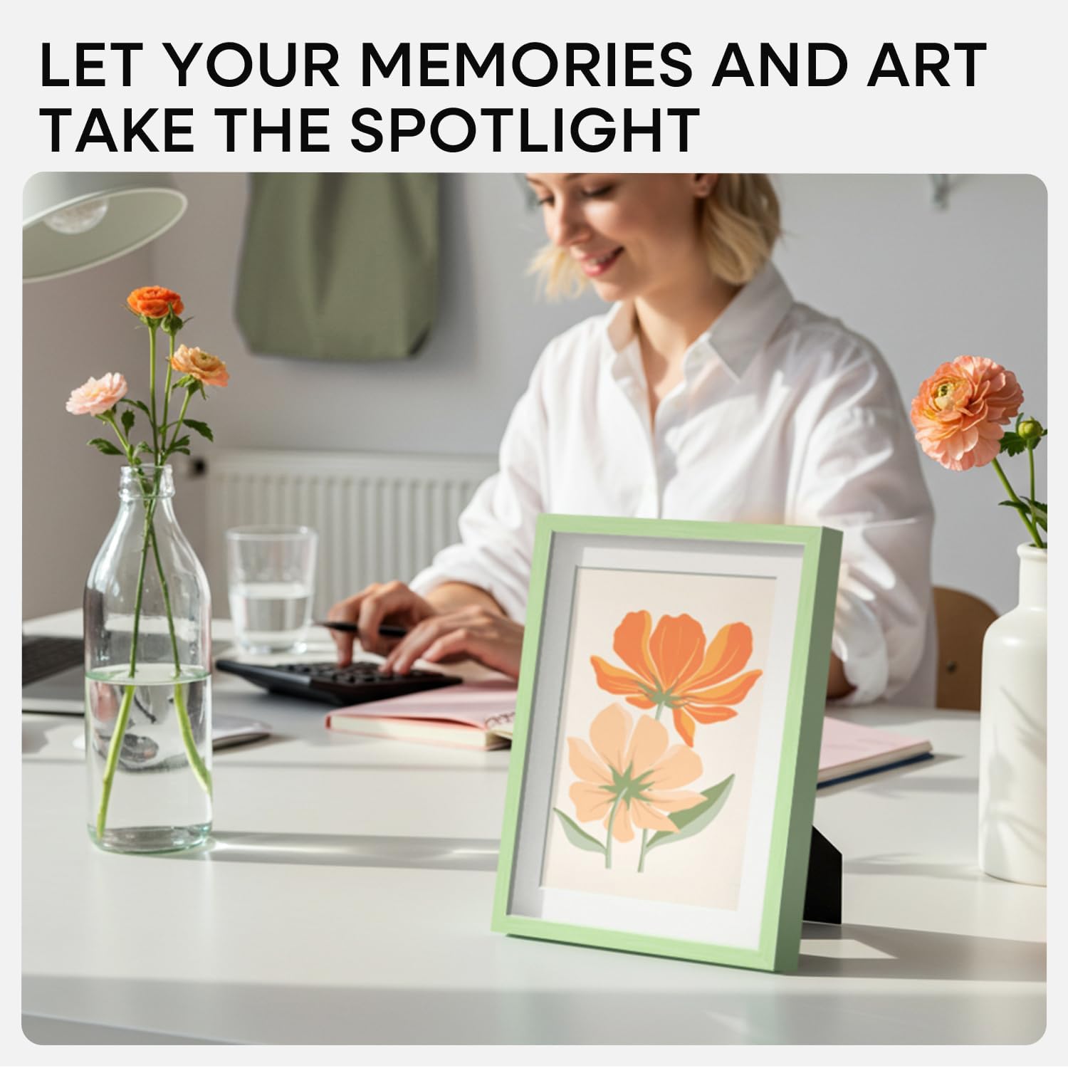 Homeforia Sage Green 6x8 Picture Frame, High End Metal 6 x 8 Frames with Mat 5 x 7 for Photo, 6by8 Desk Frame Matted to 5x7 inch Art, 6 by 8 Wall or Tabletop Frames, Tempered Glass, Wall Kit, Set of 2