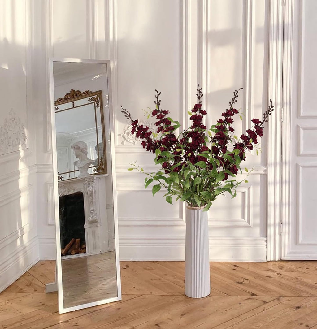 IPOPU Dark Red Flowers Artificial Delphinium 9PCS Burgundy Larkspur Artificial Flowers with Clematis Greenery Burgundy Silk Flowers for Wedding Centerpieces for Home Table Decor (Dark Red)