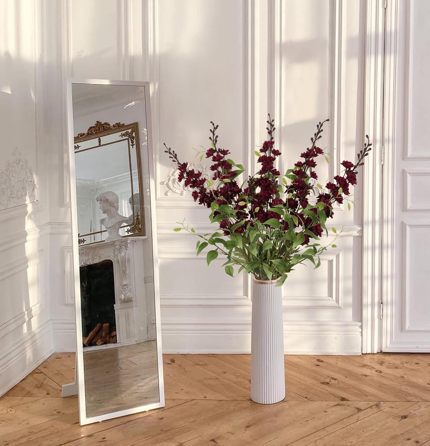 IPOPU Dark Red Flowers Artificial Delphinium 9PCS Burgundy Larkspur Artificial Flowers with Clematis Greenery Burgundy Silk Flowers for Wedding Centerpieces for Home Table Decor (Dark Red)