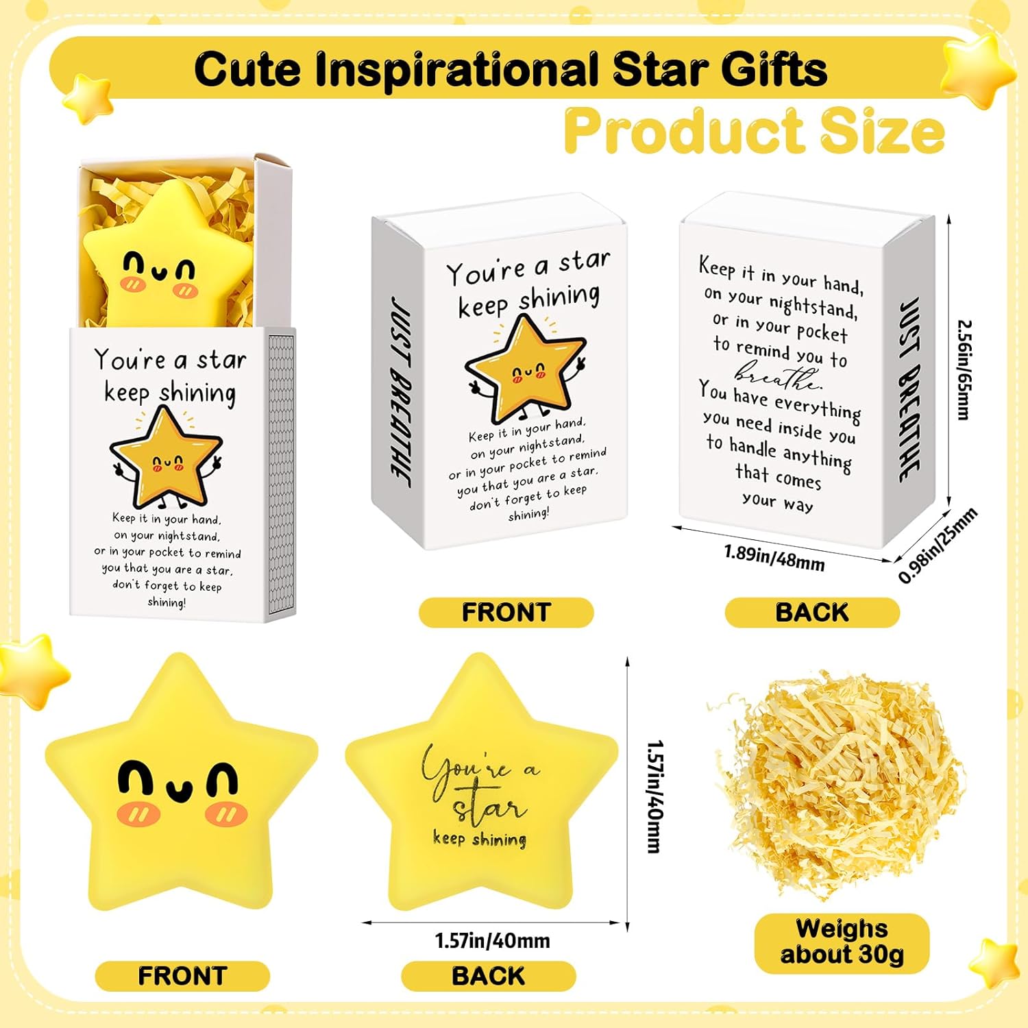 Wettarn 24 Sets Star Positive Gifts Cute Stress Balls with Gift Boxes Inspirational Party Favors for Employee Coworker Students Relief Toys, You are a Star Keep Shining