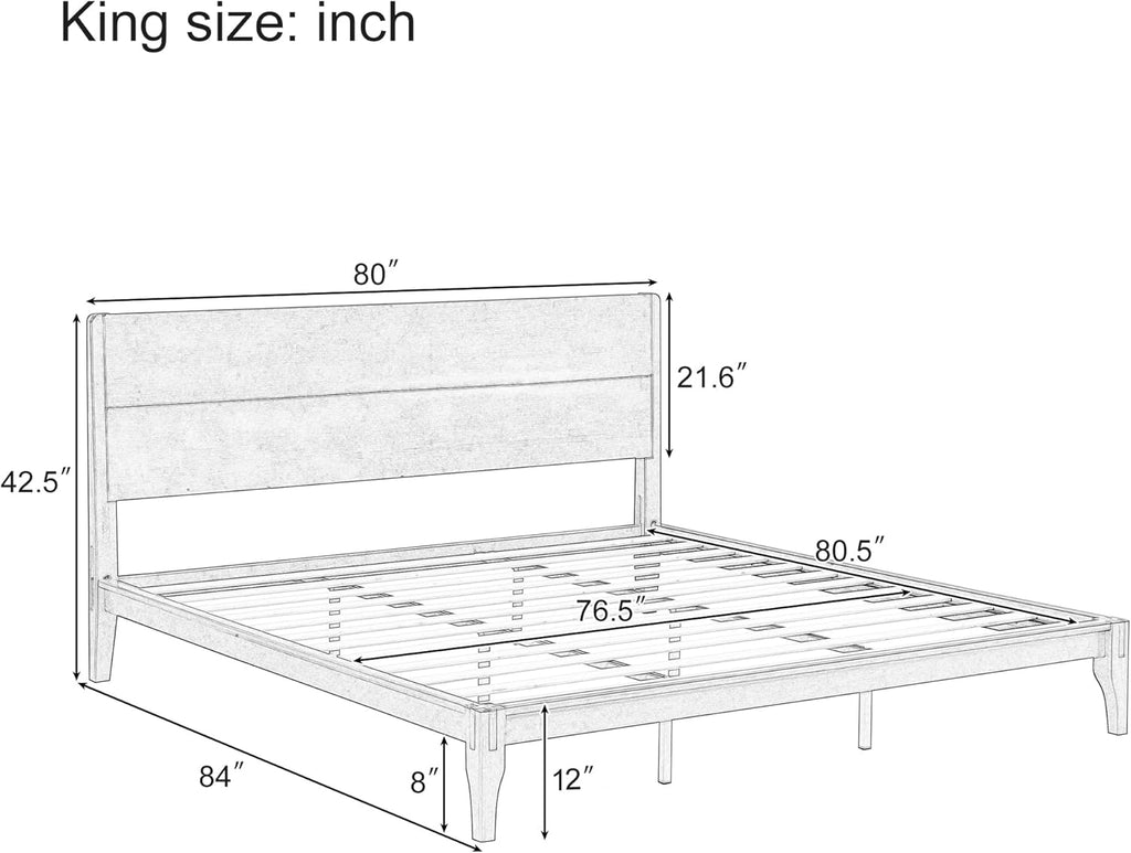 Merax Bamboo Wood King Size Bed Frame and Headboard, Mid Century King Platform Bed with Wood Slat, Heavy Duty Steel Center Beam for Support, Under Bed Storage, No Box Spring Needed, Chocolate