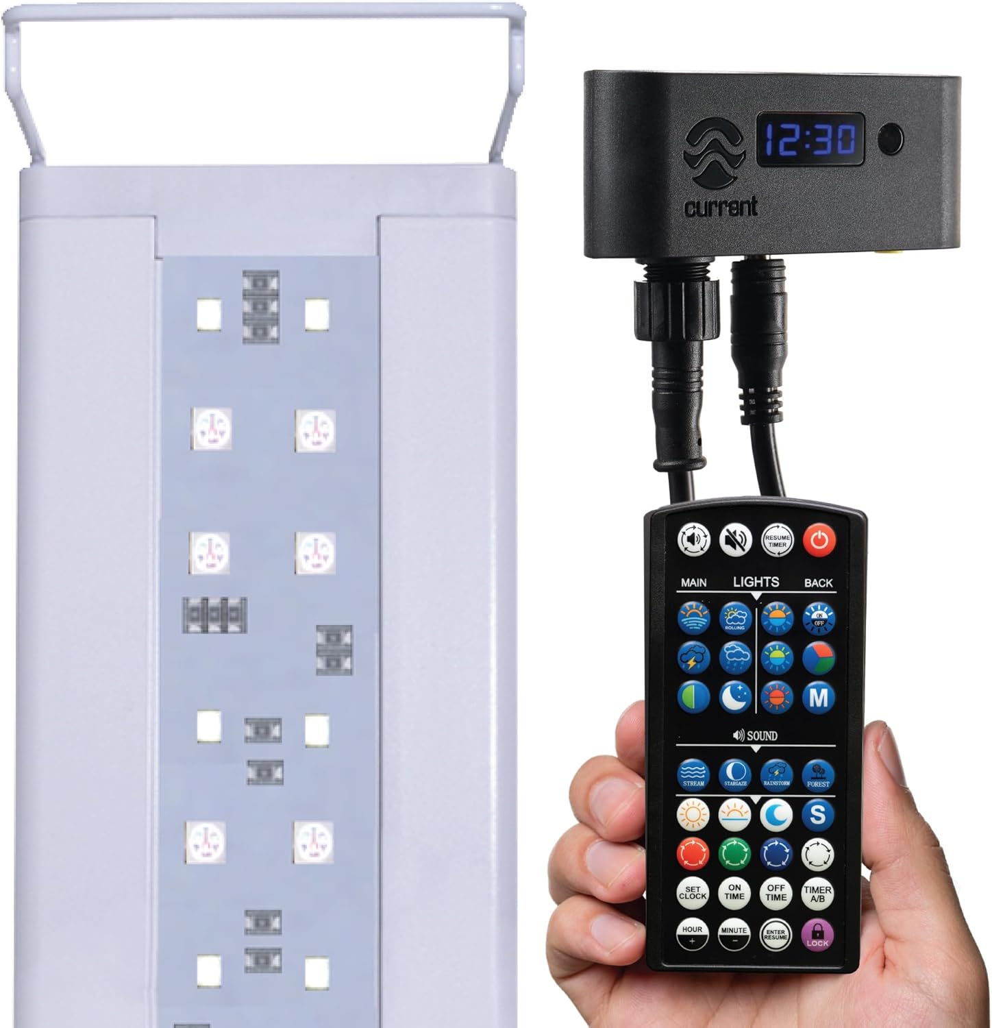 CURRENT USA 18-24" Inch White Full Spectrum Freshwater LED Aquarium Plant Light 10 15 20 25 Gallon | Satellite Plus RGB+ for Aquariums | Wireless 24 Hour Timer Remote Fish Tank Planted Lighting (4320)