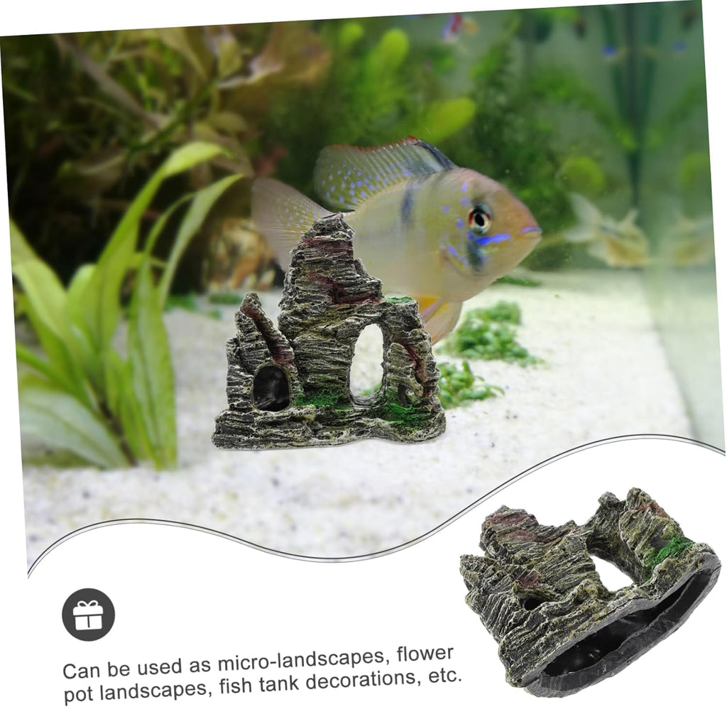 Resin Aquarium Stone Cave with Artificial Moss – Natural Rock Mountain Ornament for Fish Tank, Shrimp & Betta Hiding, Reptile Habitat Decoration, Small Landscape Terrain Accessory for Aquatic Decor