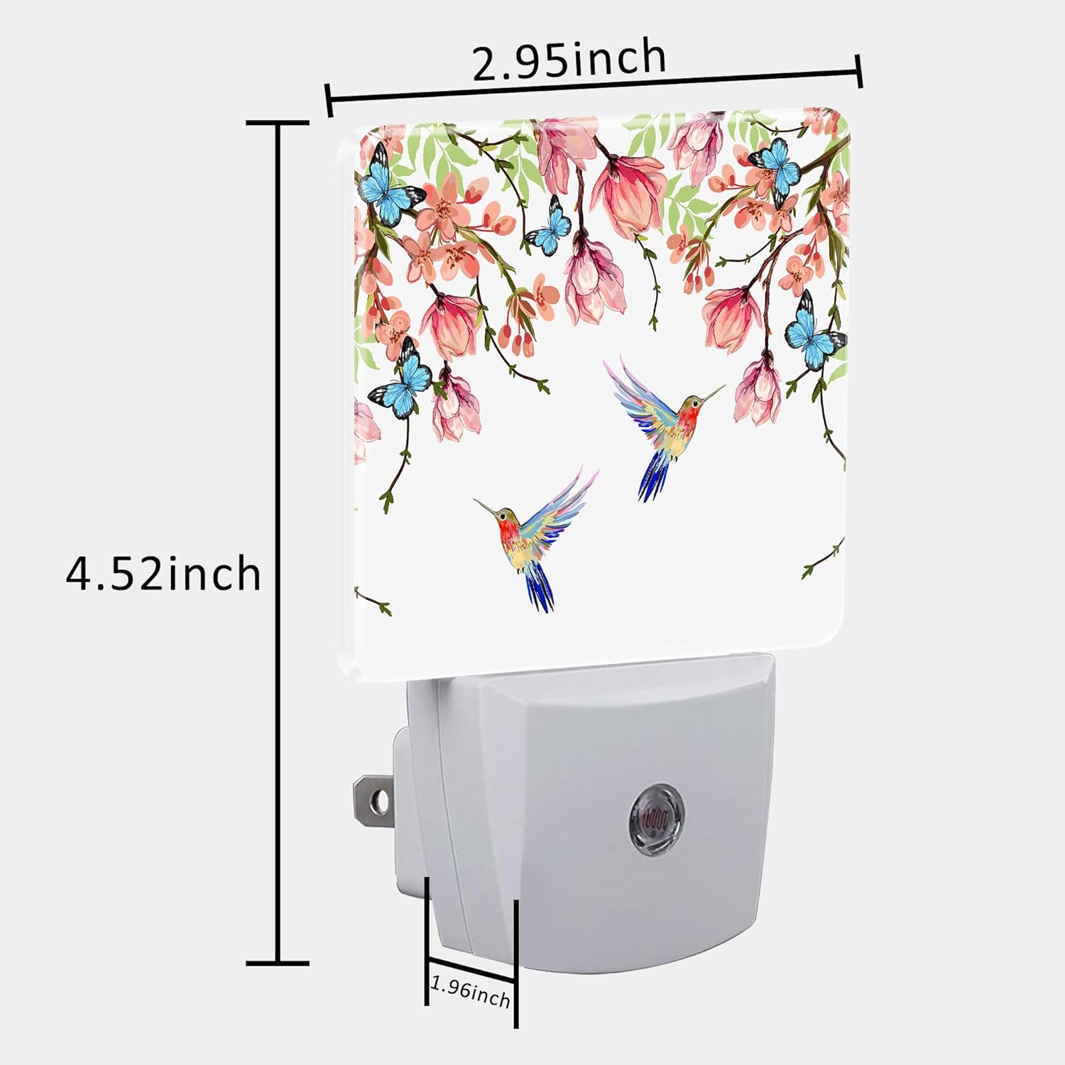 Hummingbirds and Blue Butterflies Night Light Plug into Wall with Dusk to Dawn Sensor Cute Nightlight for Kid Girls Boys Women Men Room Decor, Hallway, Kitchen, Bathroom, Nursery, Stairs
