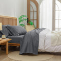 BESTOUCH Sheet Set 100% Washed Cotton Linen Feel Super Soft Comfortable Chic Lightweight 4 Pcs Home Bedding Set Solid Quiet Shade Grey Full