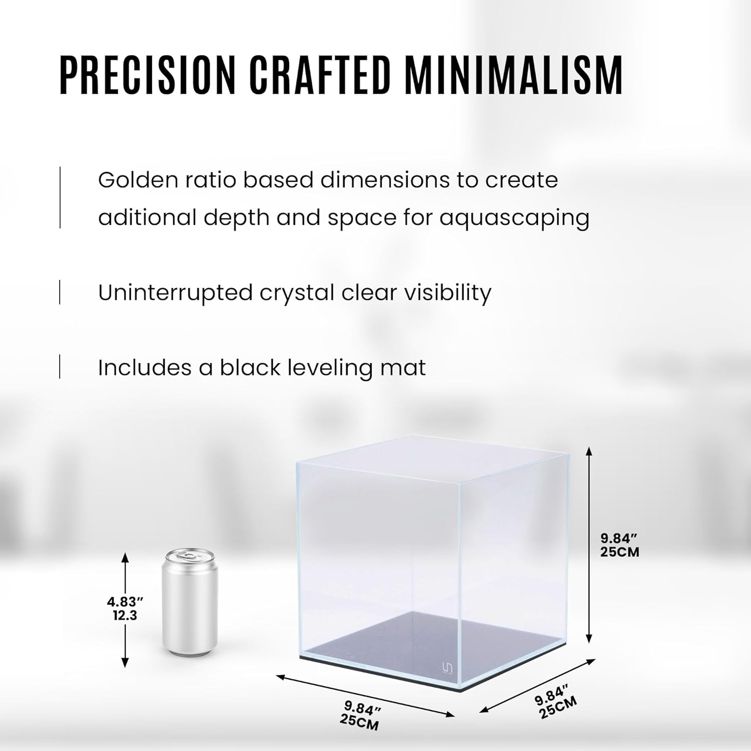 Ultum Nature Systems Ultra Clear Rimless Aquarium - Low Iron Glass Fish Tank with 45° Mitered Edges, 5mm-12mm Thick, Leveling Mat Included (25C, Cube, 4 Gallon)