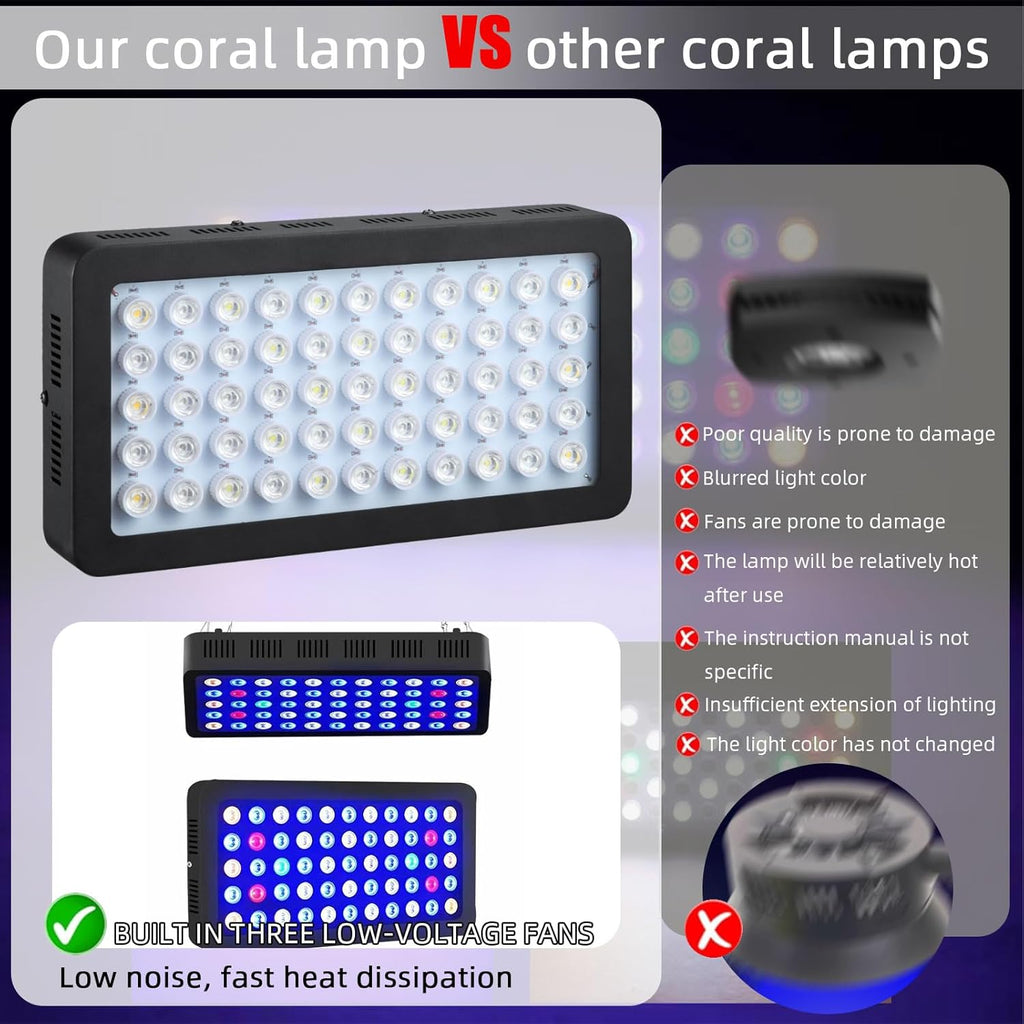 165w Full Spectrum Aquarium Light Reef/Fish Tank Light with 3 Dimming Modes 55 Premium SMD Chips 5 Colors LED Reef Light for Coral Saltwater Freshwater Fish (16"X8"X2.4")