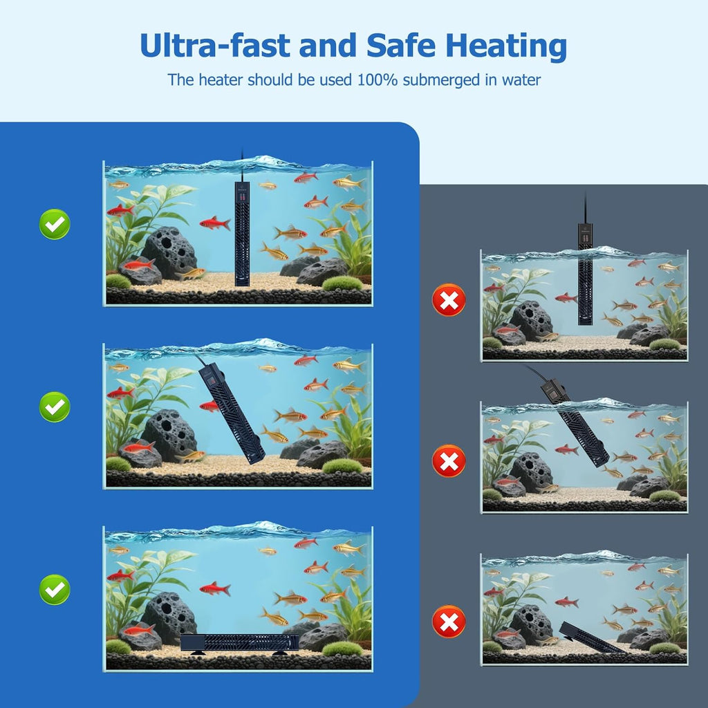 fishkeeper 25W/50W/100W/200W/300W Fish Tank Heater for 1-80 Gallon, Adjustable Submersible Aquarium Heater with LED Digital Display and Overheat Protection for Saltwater & Freshwater Tanks