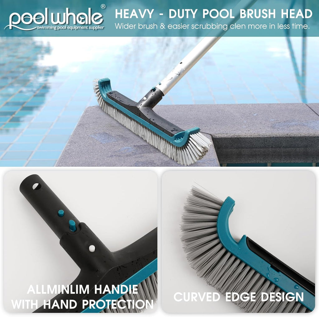 Swimming Pool Cleaning Kit - Aluminum Frame Skimmer Net with 10Ft Adjustable Pole & 17.5” Pool Brush Head, Pools Maintenance Kits for Inground & Above Ground Swimming Pools, Removes Debris