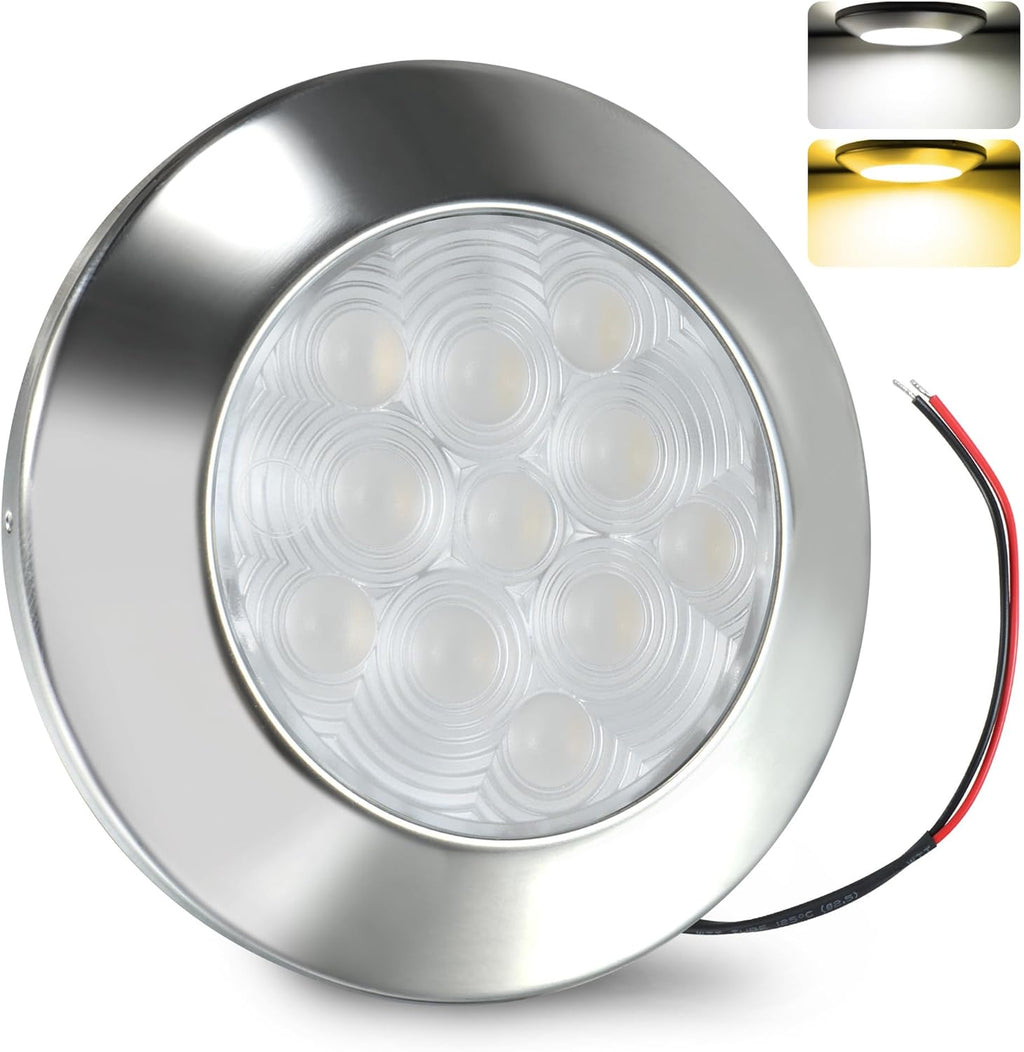 Goldlife B3 LED Marine Courtesy Light Boat Interior Light, 2.8" 11LED DC10-30V IP67 316 Stainless Boat Cabin Ceilling Lights, Multicolor Surface Mount RV Transom Deck Yacht Lighting