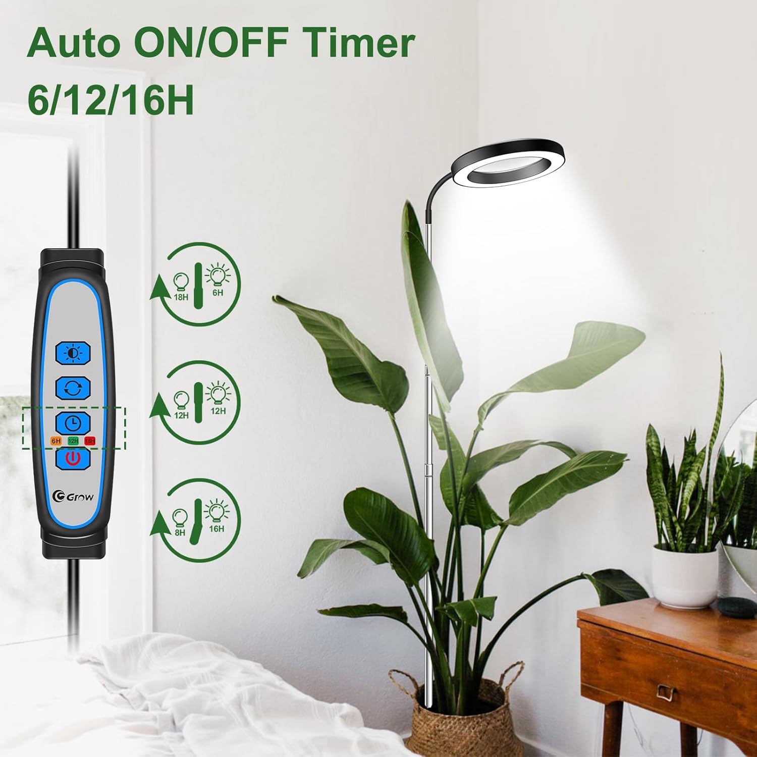 Wolezek Grow Lights for Indoor Plants Full Spectrum, 80 LEDs 3 Colors, 65in Large Plant Lights for Indoor Growing with 360°Gooseneck, 6/12/16H Timer, 5 Brightness, Height Adjustable, Black 3 Pack