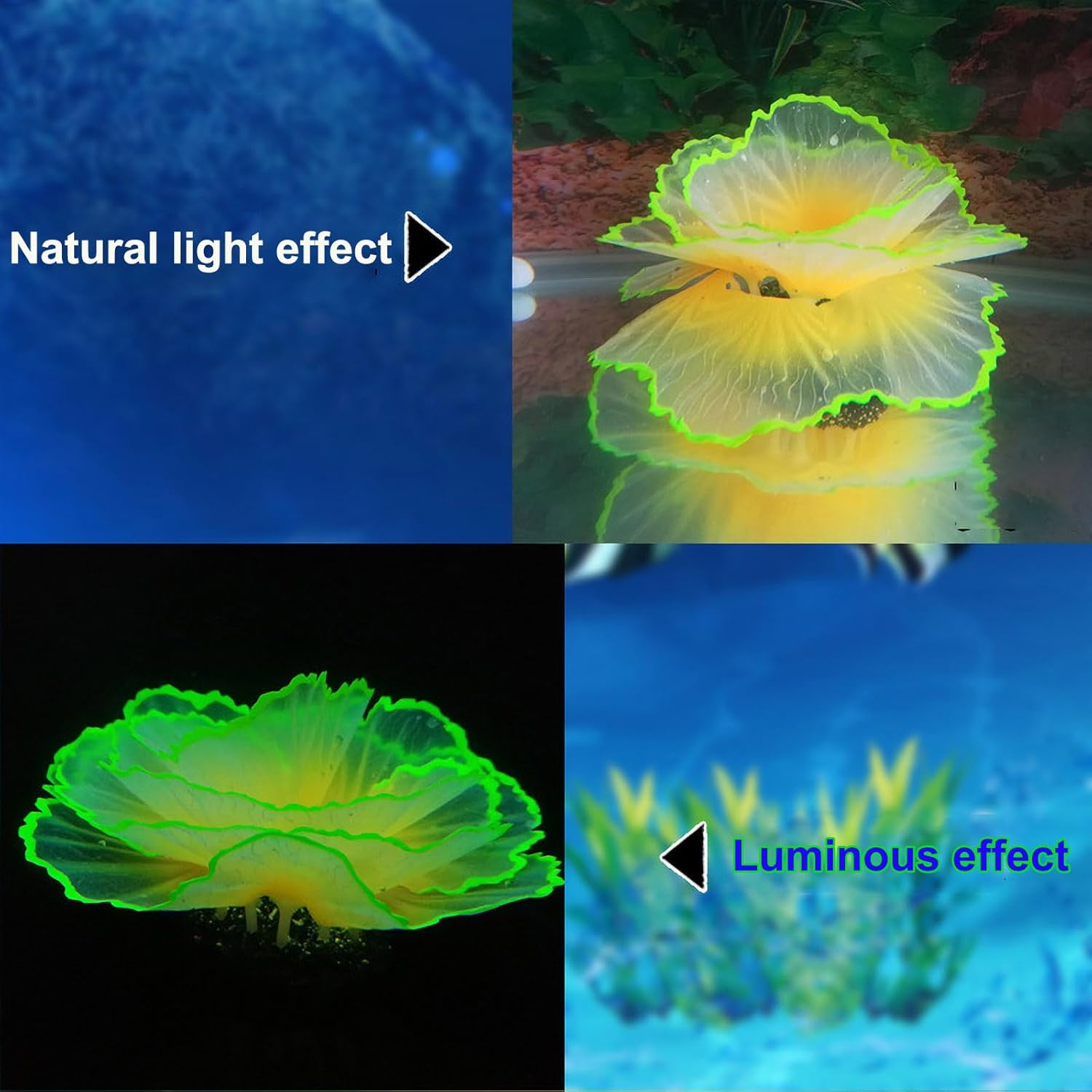 Aquarium Coral Ornament Glowing Effect Coral Decor Resin Fish Tank Plants Decoration for Aquarium Tank Landscape(Yellow)