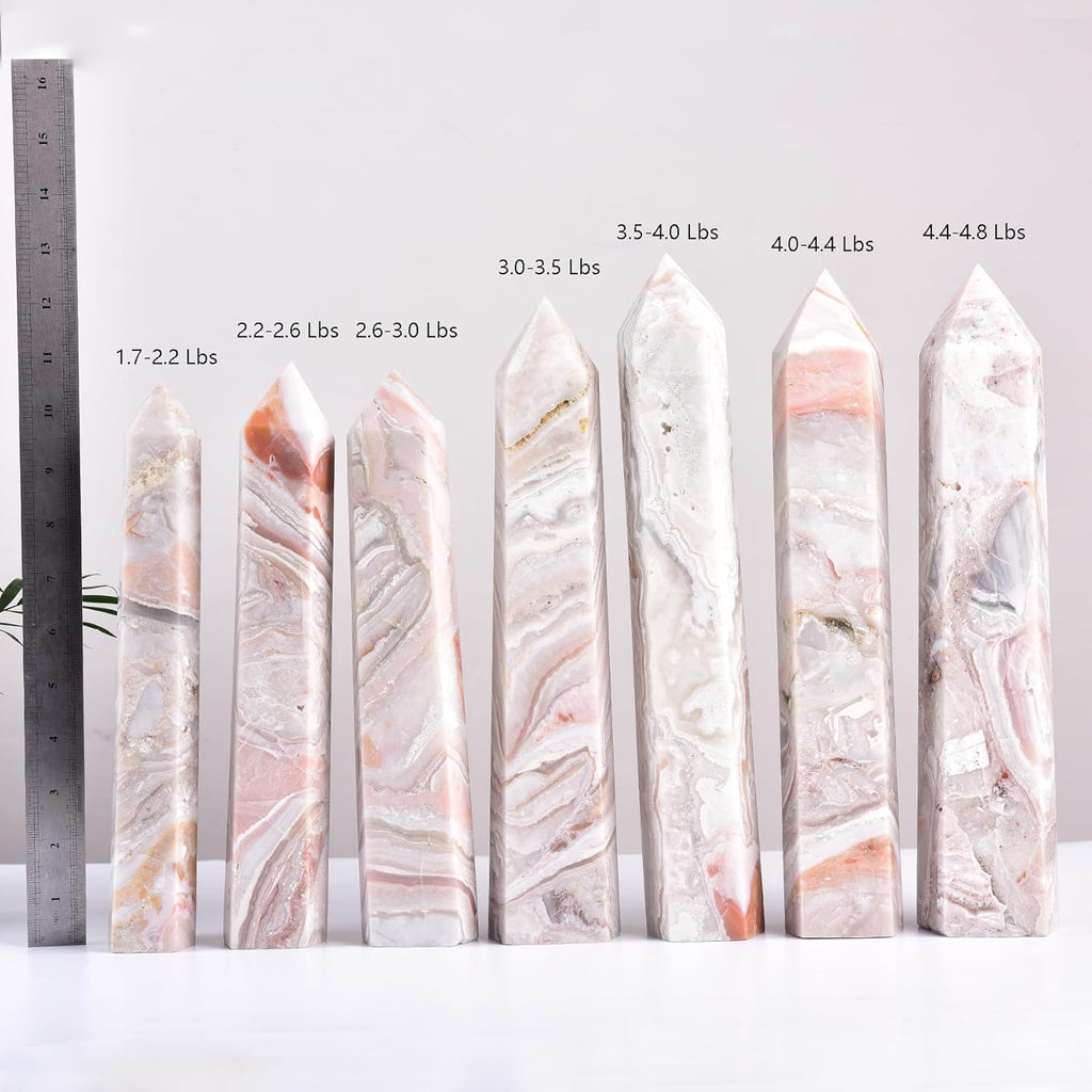 JIC Gem Large Pink Agate Crystal Geode Tower Wand Natural Pink Healing Crystal Obelisk 6 Faceted Reiki Chakra Meditation Therapy Home Decor Crystal Gift 2.2-2.6 Lbs