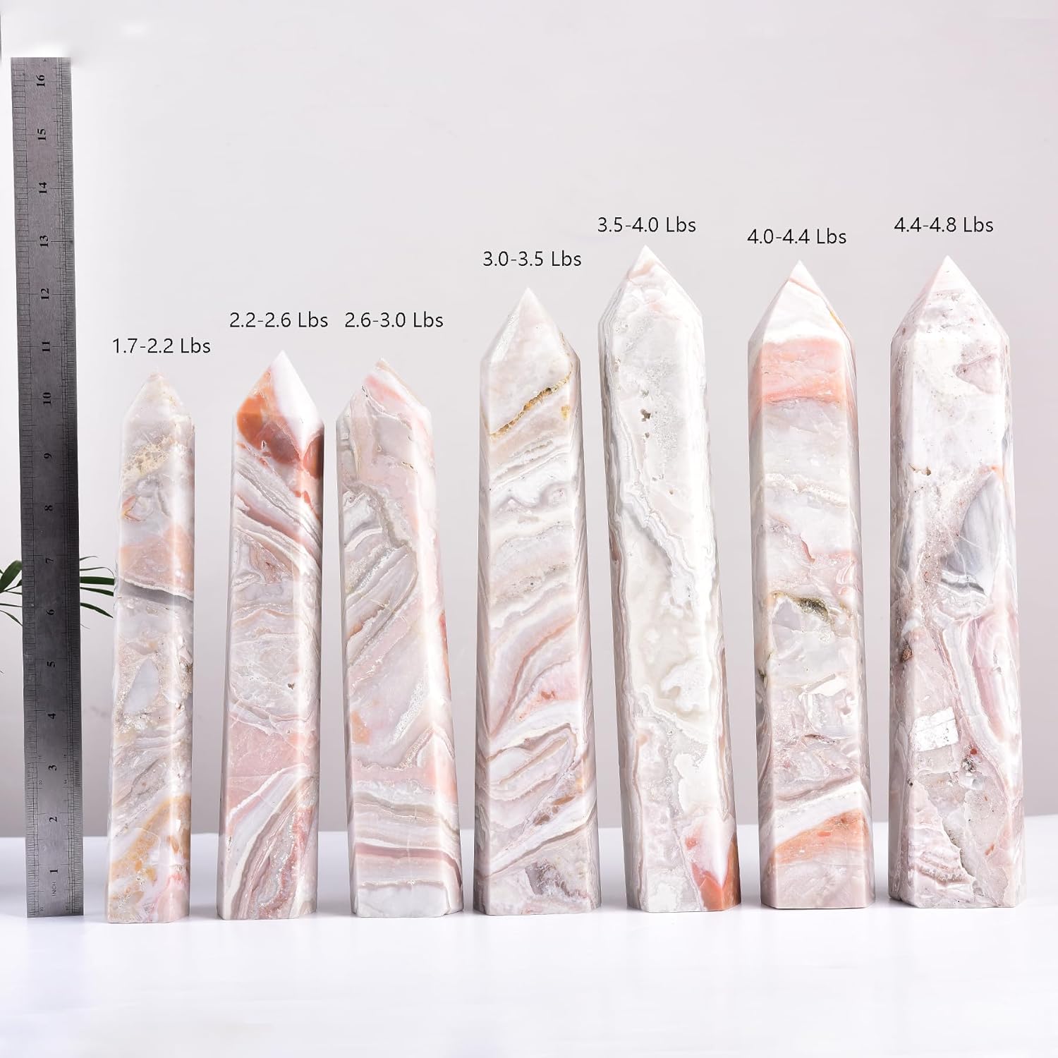 JIC Gem Extra Large Pink Agate Healing Crystal Wand 6 Faceted Column Quartz Crystals Obelisk Tower Points Pink Crystals Geode Decor Chakra Meditation 4.4-4.8 Lbs