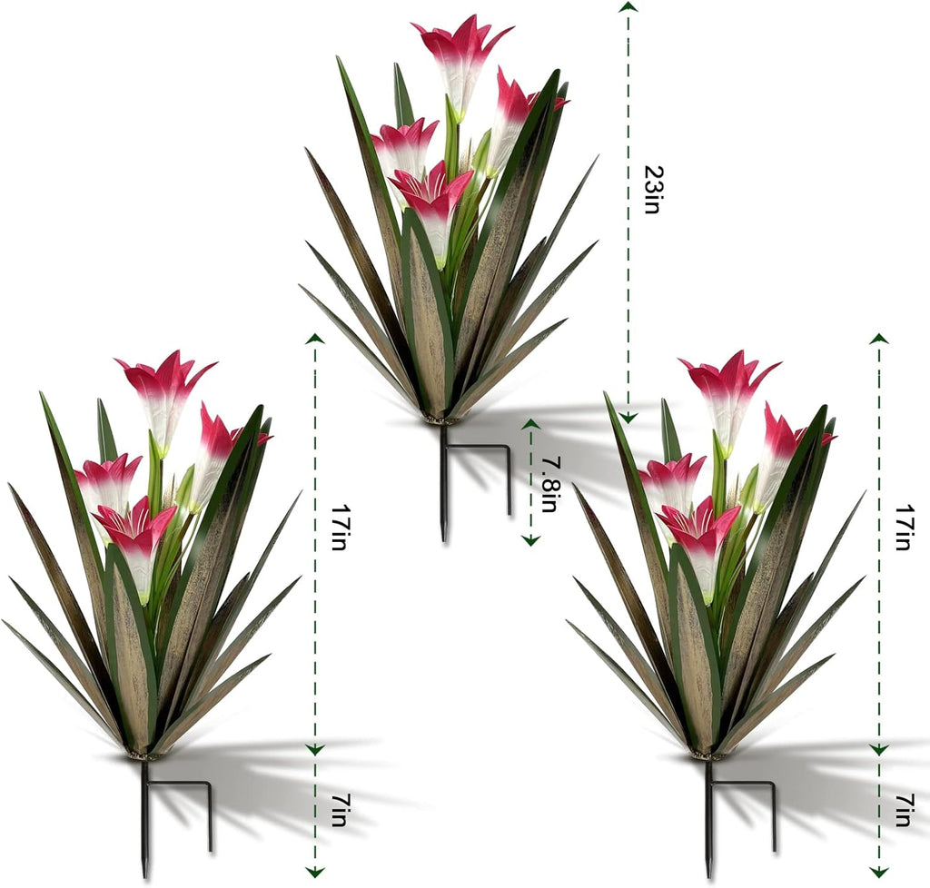 Homight Metal Agave Plant Outdoor Decoration Lily Mexican Yard Art Garden Gift Home Decor Hand Painted Metal Agave Garden Yard Statue, Outdoor Lawn Ornaments(3 Big Red Lilies)