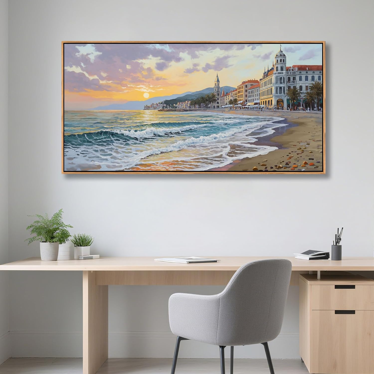 YDYSUNE Beach Wall Art Canvas for Painting Retro Ocean Wall Decor Sunset Coastal Painting Seaside Artwork for Living Room,Bedroom,Office,Dinning Decoration Size 24x48 Inches