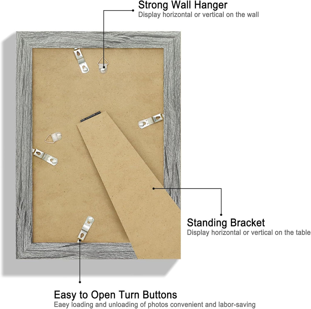 6x9 Picture Frame Set of 4, Made of Real Glass and Grey Wooden Frame - 6 by 9 Photo for Wall or Tabletop Display