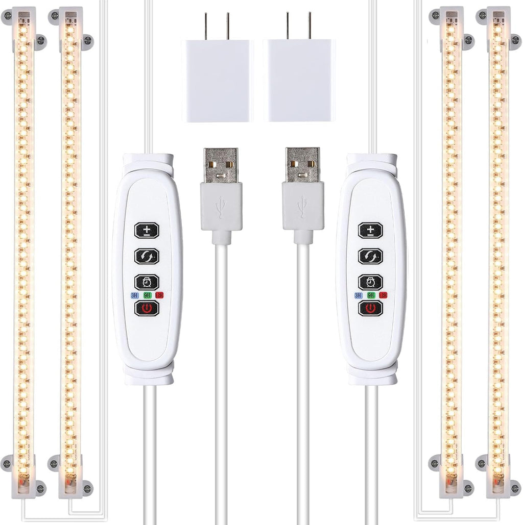 Two Strip Growing Lamp 2-Pack for Indoor Plants, 3500K Full Spectrum LED Grow Light Strips with Auto ON/Off 3/9/12H Timer & 10 Dimmable Levels for Green House Succulent (2 Head×2 Pack)