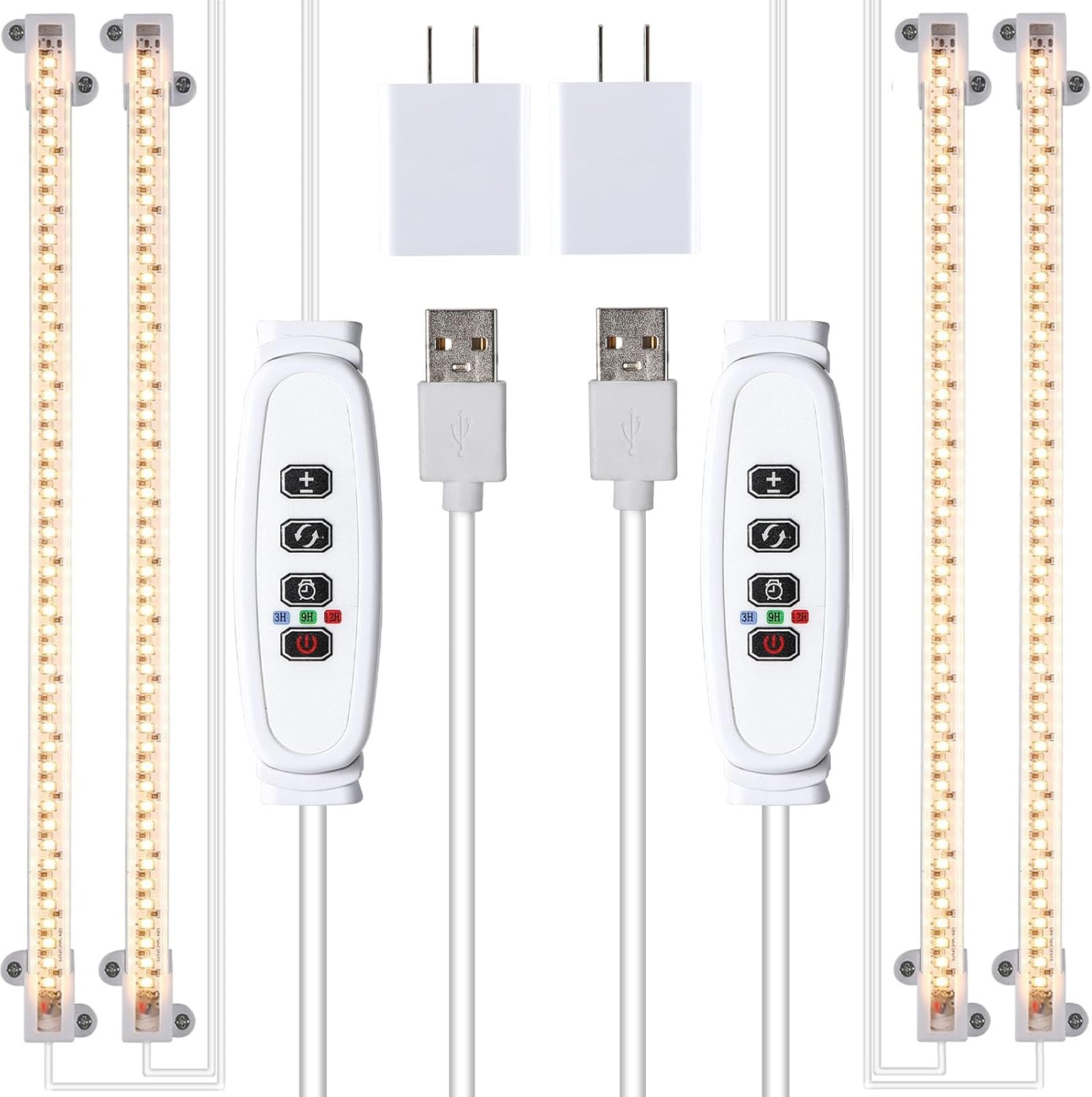 Two Strip Growing Lamp 2-Pack for Indoor Plants, 3500K Full Spectrum LED Grow Light Strips with Auto ON/Off 3/9/12H Timer & 10 Dimmable Levels for Green House Succulent (2 Head×2 Pack)